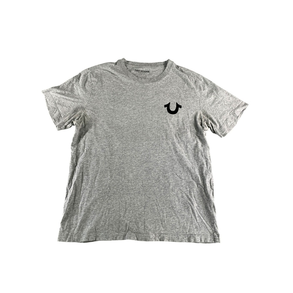 True Religion Shirt Mens Large Gray Graphic Tee Crafted With Pride Logo Cotton